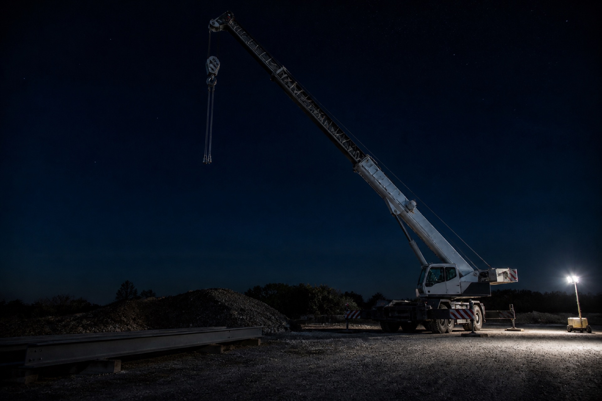 Crane working under night lights